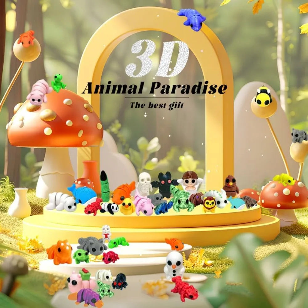 102 Pcs 3D Printed Animal Figurines Set, Flexible Articulated Fidget Toys, Cute Desk Decor, Party Favors