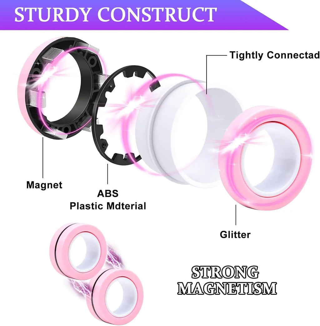 Magnetic Ring Fidget Toys Set ADHD Anxiety Magnetic Finger Spinner Pack for Teens Adults Kids Coolest Magnet Stress Relief Toy