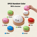 Large Dumpling Stress Ball with Steamer Colorful Squishy Bun Sensory Toy for Anxiety Relief, Squeeze Dough Ball for Adults&Kids