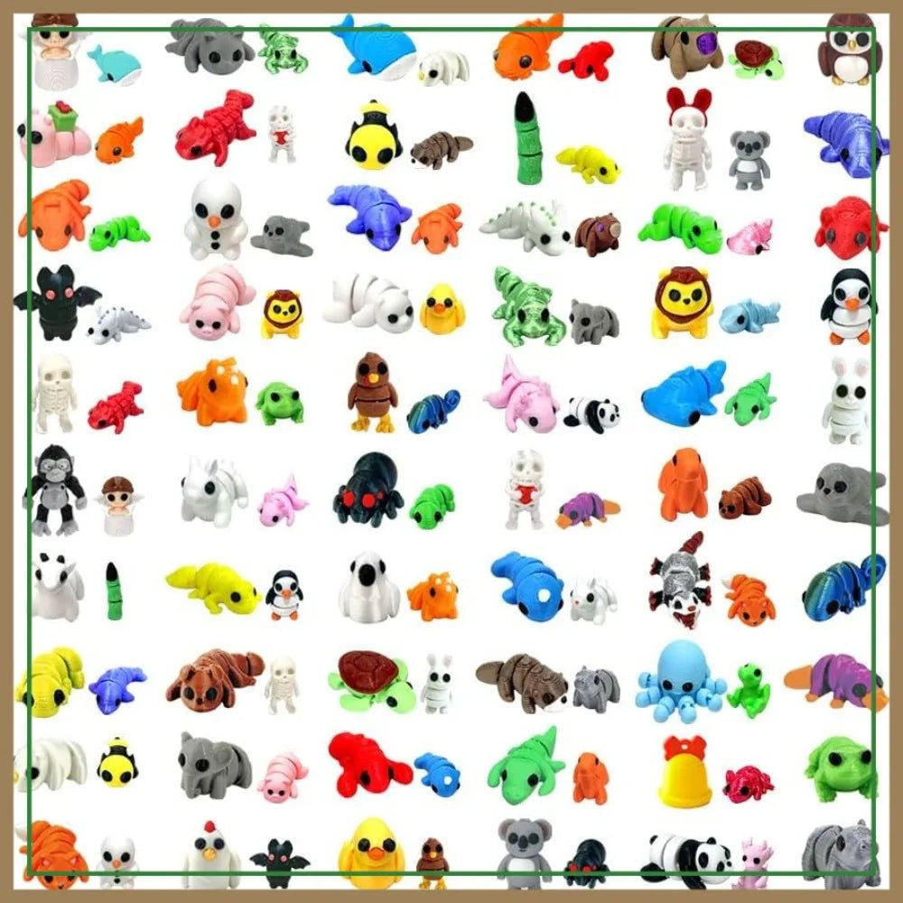 102 Pcs 3D Printed Animal Figurines Set, Flexible Articulated Fidget Toys, Cute Desk Decor, Party Favors